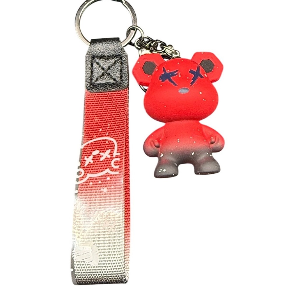 Red Black Gradient Bear Figure Keychain Wristlet Strap Streetwear Bag Charm